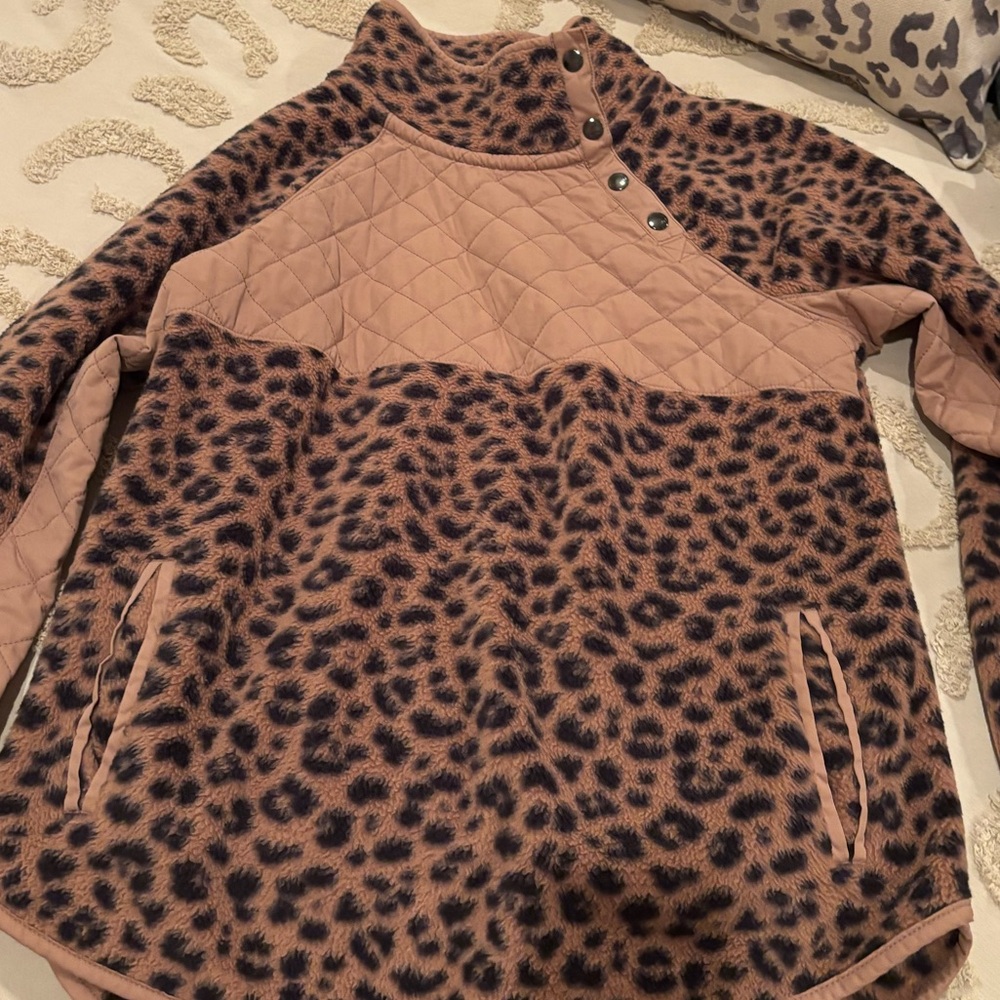 Abercrombie & Fitch Pink and Brown Leopard Teddy Jacket